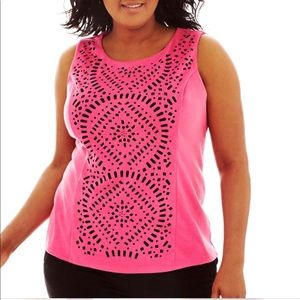 Worthington Lasercut Pink/Black Sleeveless Top